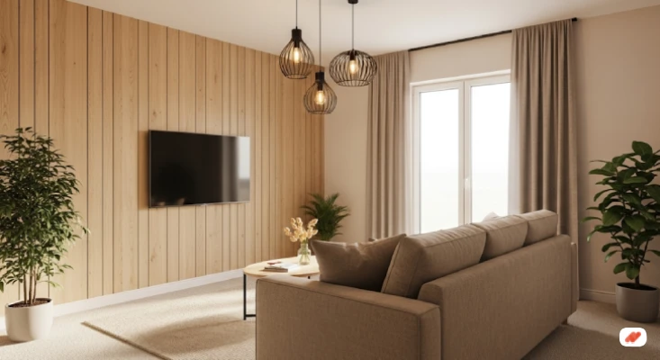 desain Ruang TV Aksen Kayu Hangat