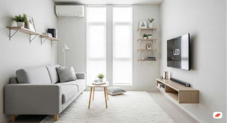 desain Ruang TV Japandi Elegan