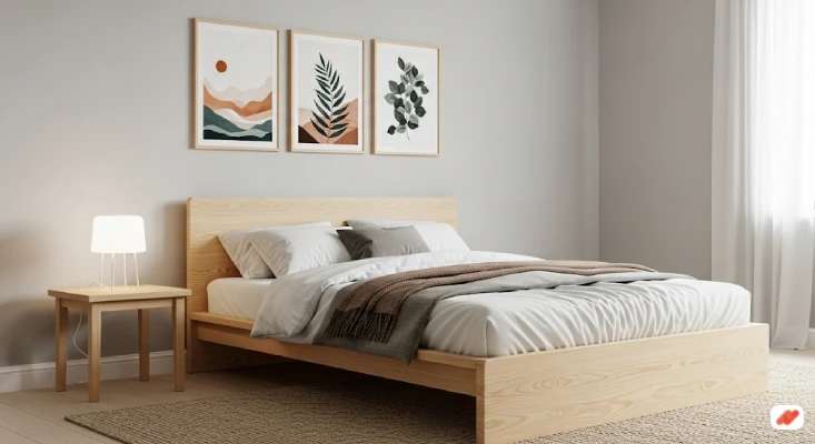 Kamar Abu-Abu dengan Furnitur Kayu