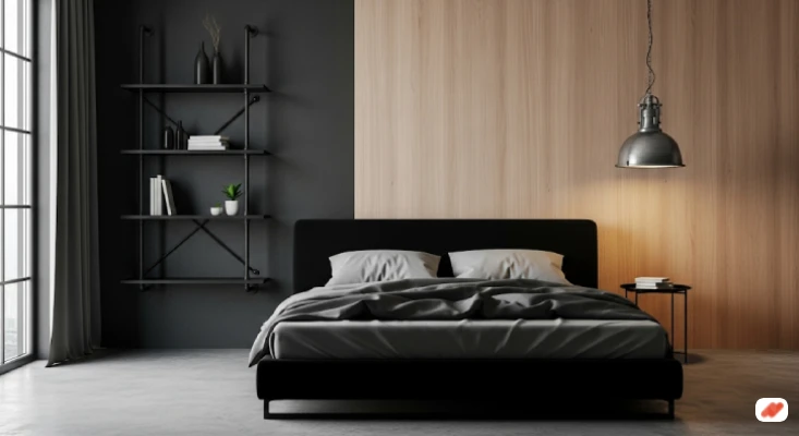 Kamar Tidur Abu Gelap dan Coklat Muda