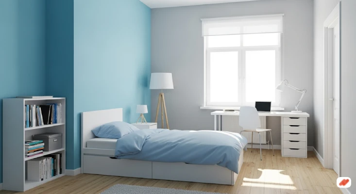 Kamar Tidur Warna Biru Langit dan Abu Muda