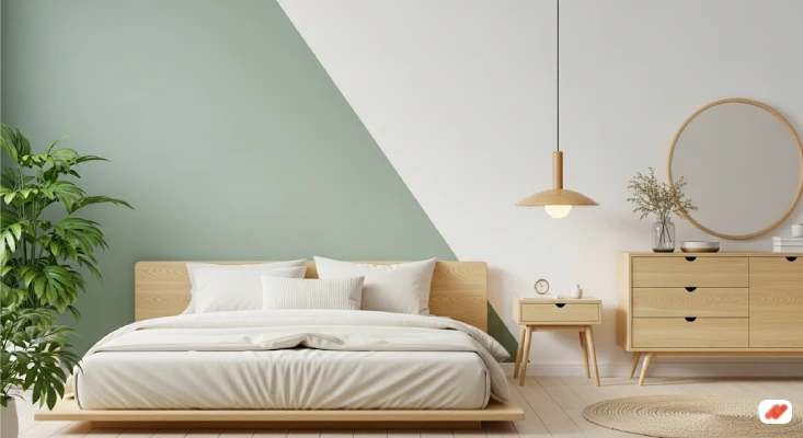 Kamar Tidur Warna Hijau Sage dan Putih