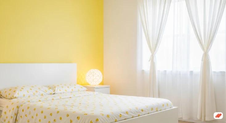Kamar Tidur Warna Kuning Lembut dan Putih