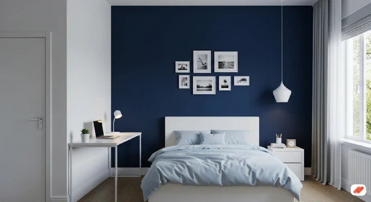 Kamar Tidur Warna Navy dan Putih