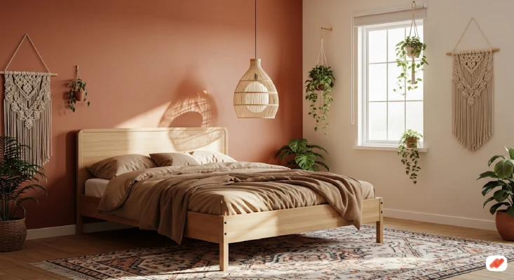 Kamar Tidur Warna Terracotta dan Krem