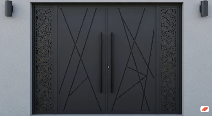 model pintu rumah minimalis 2 pintu terbaru Geometris Hitam Artistik