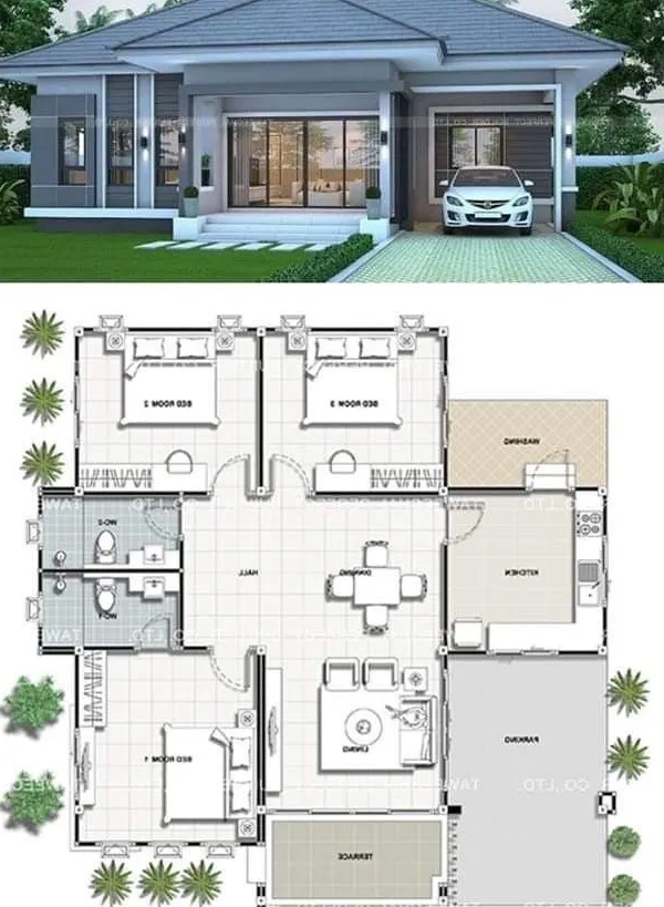 Denah 3 Kamar Tidur Modern