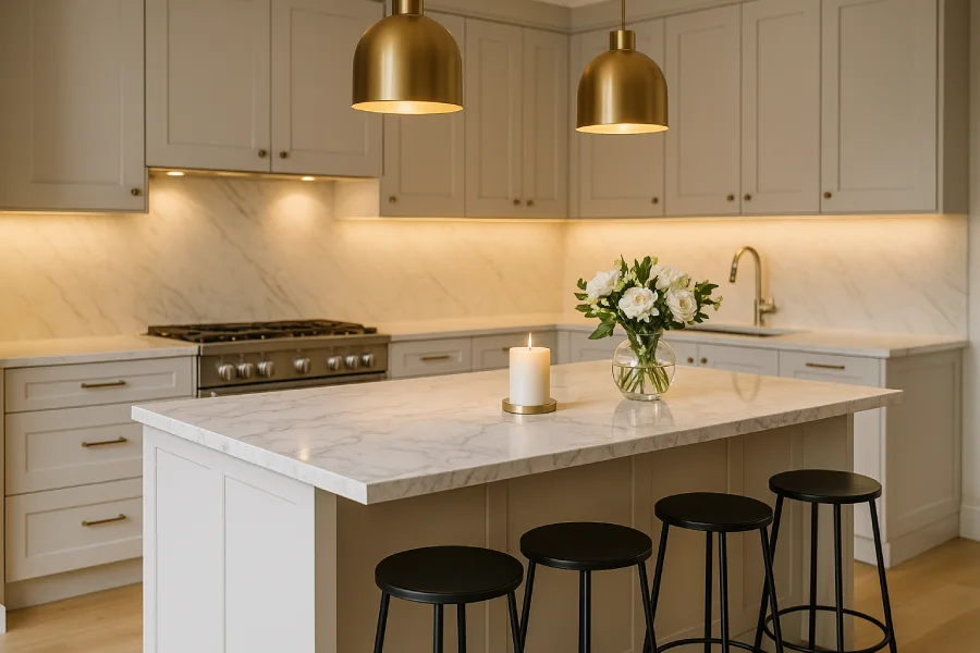dekorasi dapur minimalis Meja Marmer Elegan