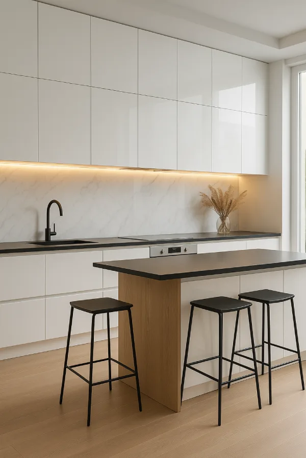 dekorasi dapur minimalis Pencahayaan Warm LED