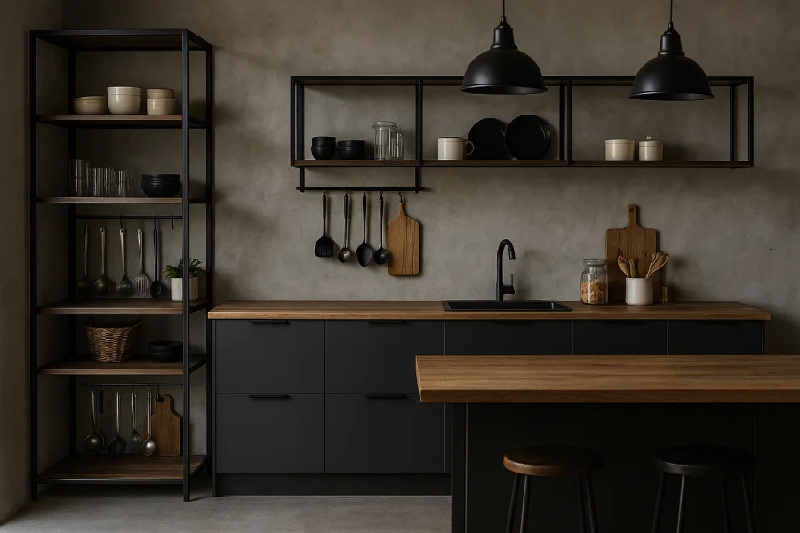 dekorasi dapur minimalis Rak Besi Hitam