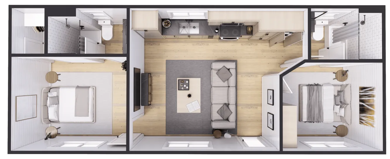 denah rumah minimalis 2 kamar tidur elegan