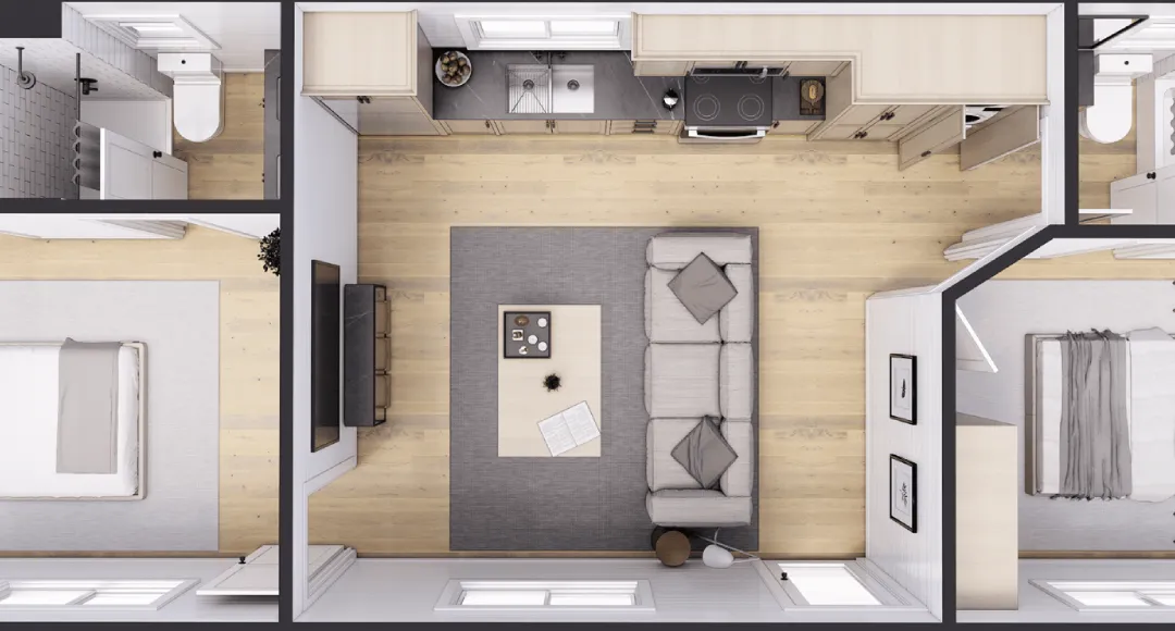 5 Pilihan Denah Rumah Gaya Minimalis 2 Kamar Tidur ukuran Besar