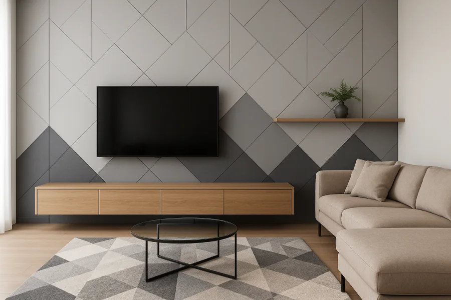 desain ruang tv minimalis modern Backdrop Geometri Modern