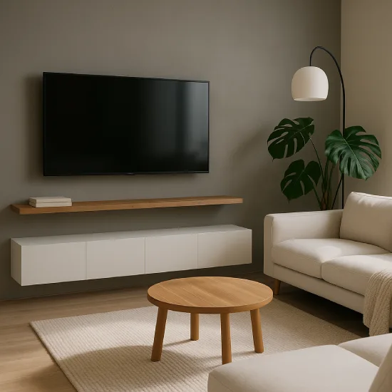 desain ruang tv minimalis modern Dinding Abu Matte