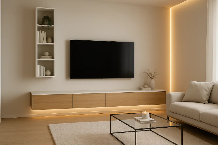 desain ruang tv minimalis modern Rak Gantung Simetris