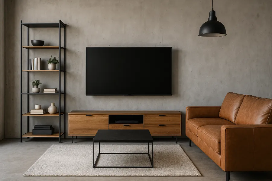 desain ruang tv minimalis modern Rak Terbuka Hitam