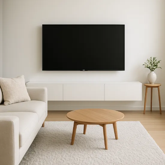desain ruang tv minimalis modern TV Floating White