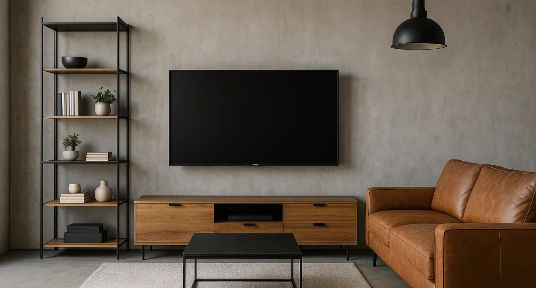 desain ruang tv minimalis modern tembok abuabu