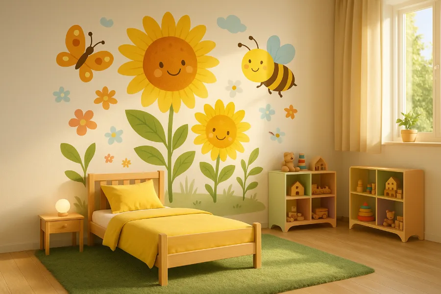 gambar kamar tidur kartun Ceria Bunga Matahari