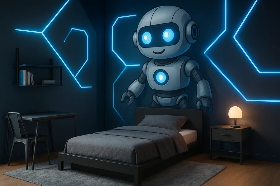 gambar kamar tidur kartun Nuansa Futuristik Robot