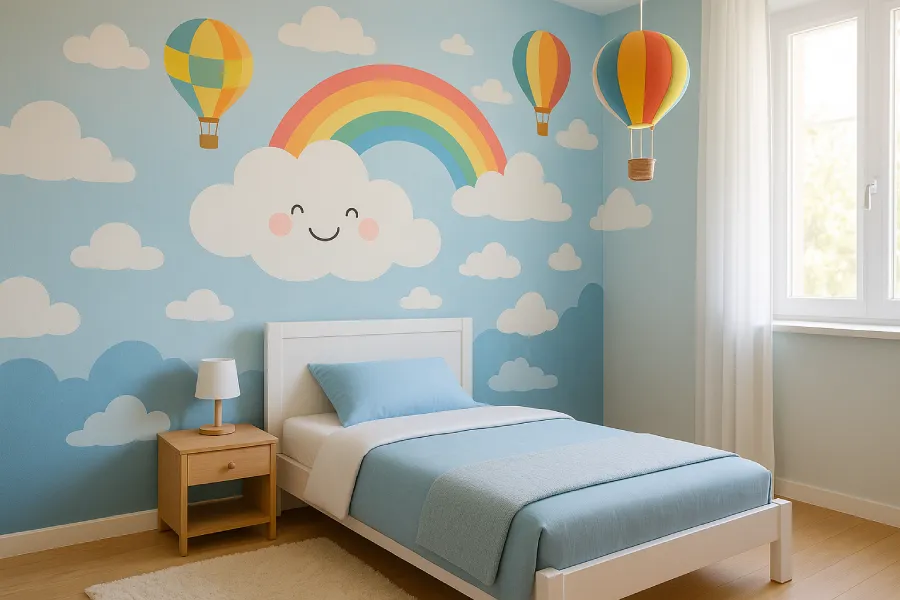 gambar kamar tidur kartun Pelangi Ceria