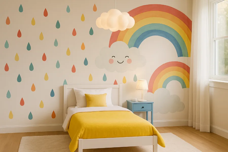 gambar kamar tidur kartun Pelangi dan Hujan