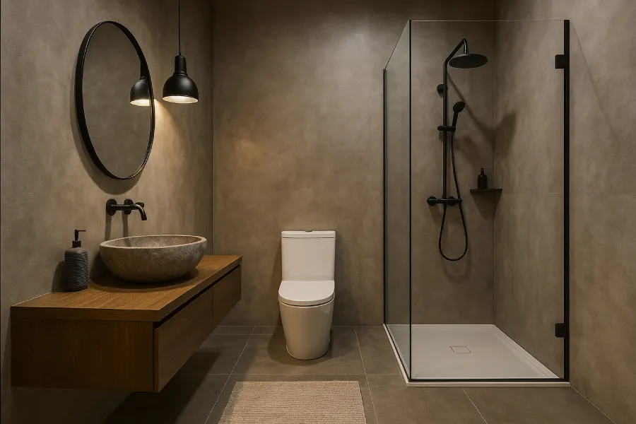 kamar mandi mewah minimalis Abu Industrial Chic