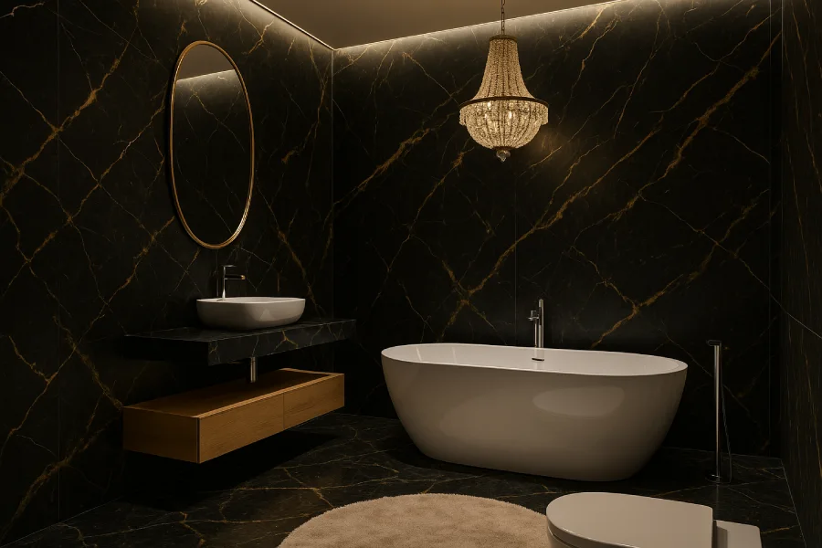 kamar mandi mewah minimalis Dark Marble Luxe
