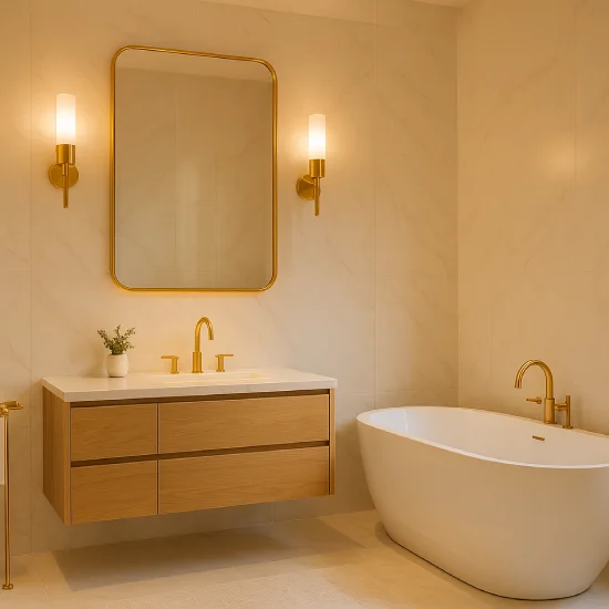 kamar mandi mewah minimalis Gold Touch Modern