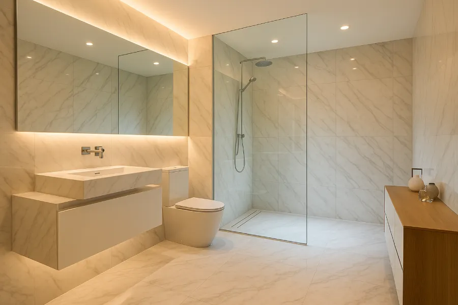 kamar mandi mewah minimalis Marmer Putih Elegan