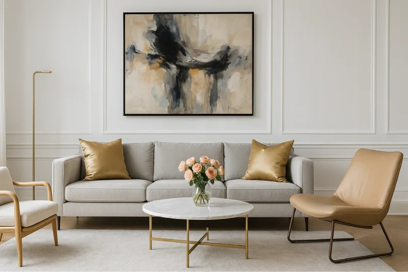 Desain interior ruang tamu Modern Luxe