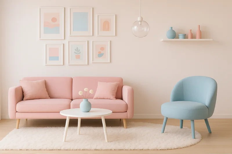 Desain interior ruang tamu Pastel Soft