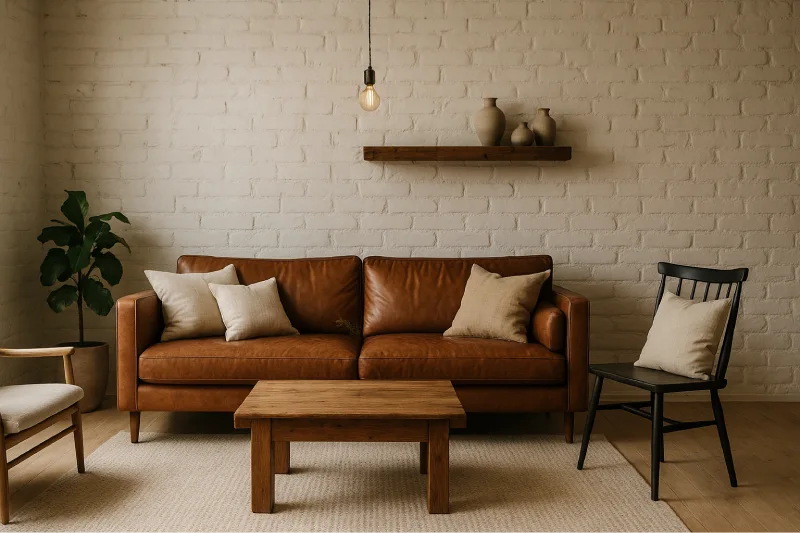 Desain interior ruang tamu Rustic Chic