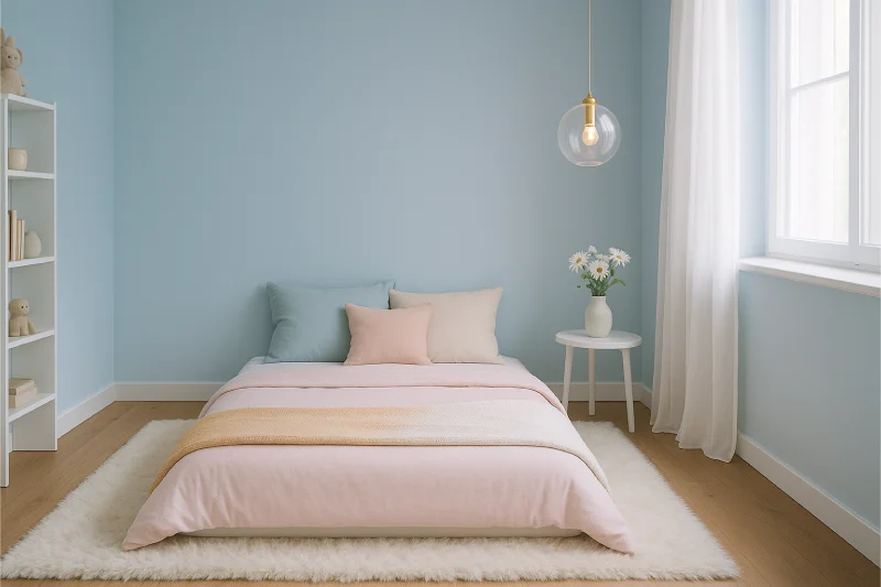 Desain kamar tidur lesehan Pastel Dreamy