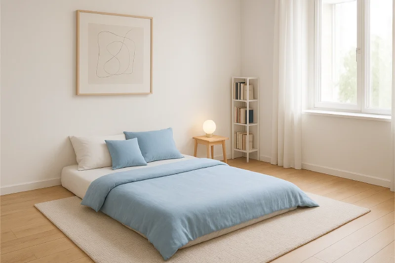 Desain kamar tidur lesehan Scandinavian Bright