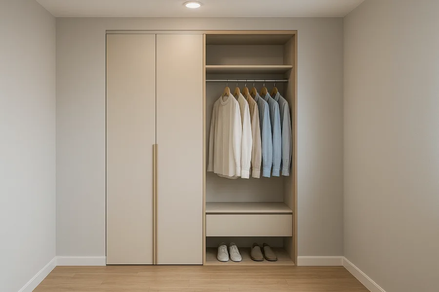 Desain lemari pakaian untuk kamar sempit Compact Beige