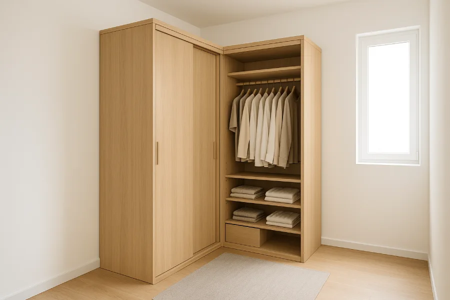 Desain lemari pakaian untuk kamar sempit Corner Wardrobe