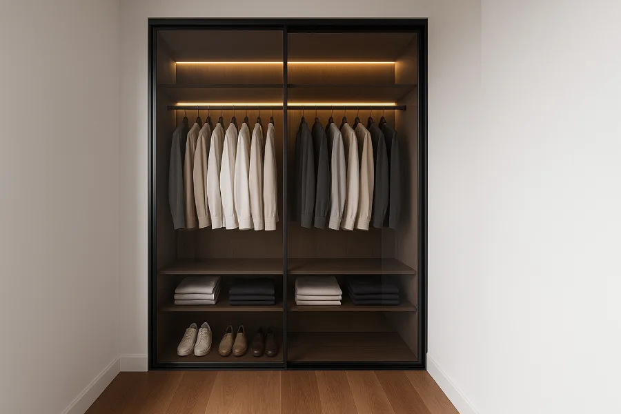 Desain lemari pakaian untuk kamar sempit Glass Modern