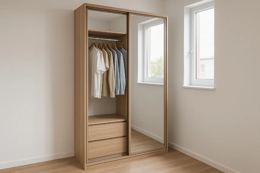 Desain lemari pakaian untuk kamar sempit Sliding Mirror