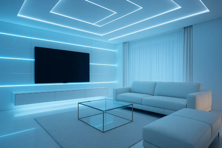 Ruang TV dengan Style Minimalis Mewah Futuristik Modern