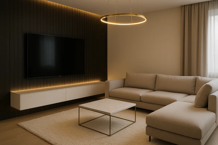 Ruang TV dengan Style Minimalis Mewah LED Ambient