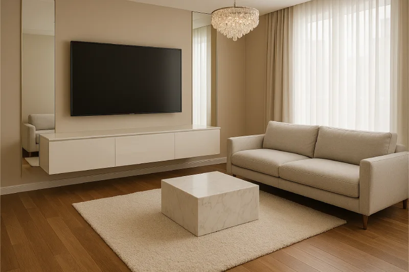 backdrop tv minimalis ruang keluarga Cermin Modern