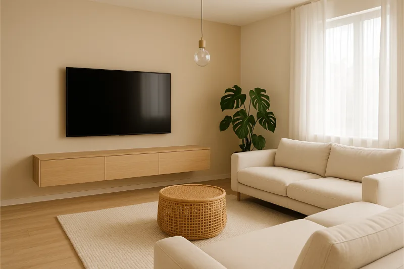 backdrop tv minimalis ruang keluarga Hangat Alami