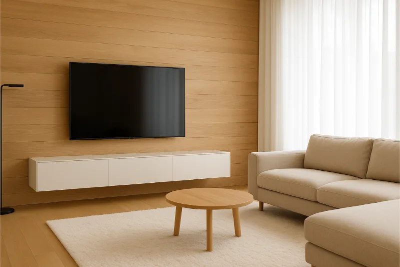 backdrop tv minimalis ruang keluarga Natural Hangat