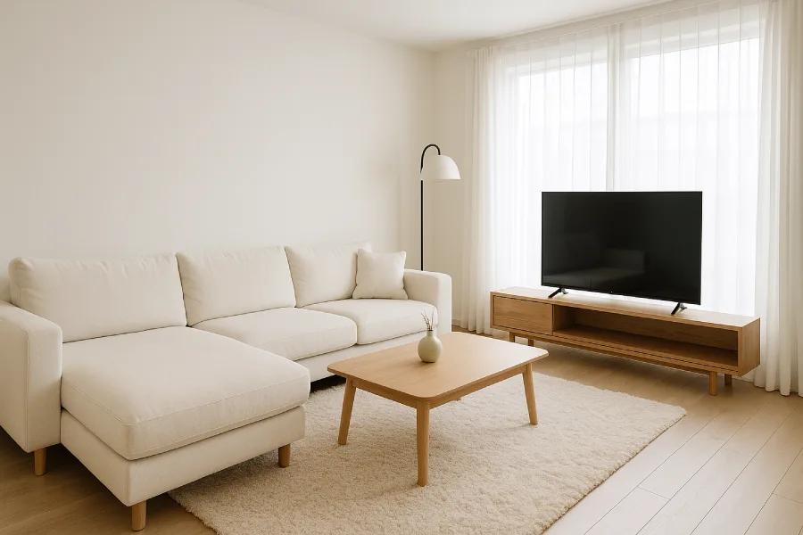 desain interior ruang keluarga Minimalis Putih Bersih