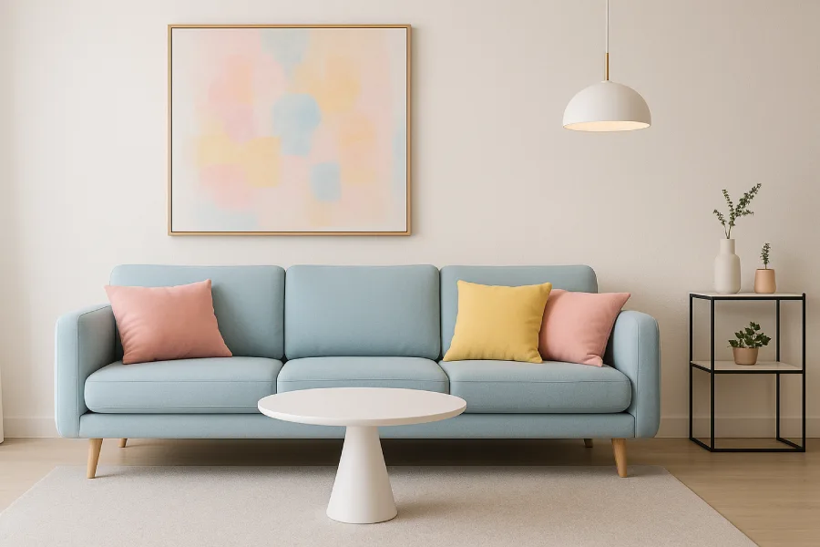 desain interior ruang keluarga Pastel Modern