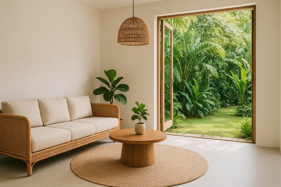 desain interior ruang keluarga Tropis Natural Minimalis