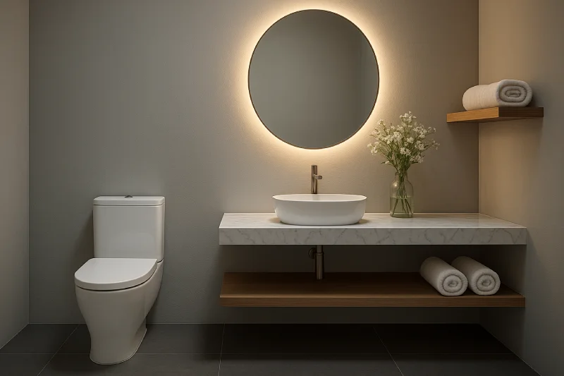 desain kamar mandi dengan wc duduk Elegan Abu