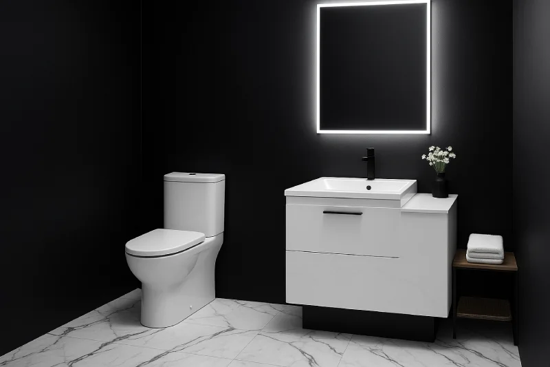 desain kamar mandi dengan wc duduk Hitam Putih