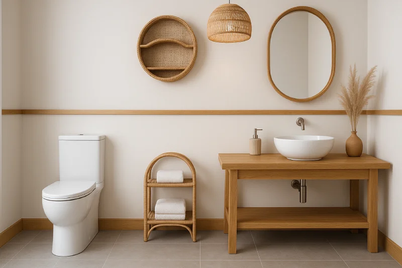 desain kamar mandi dengan wc duduk Japandi Calm